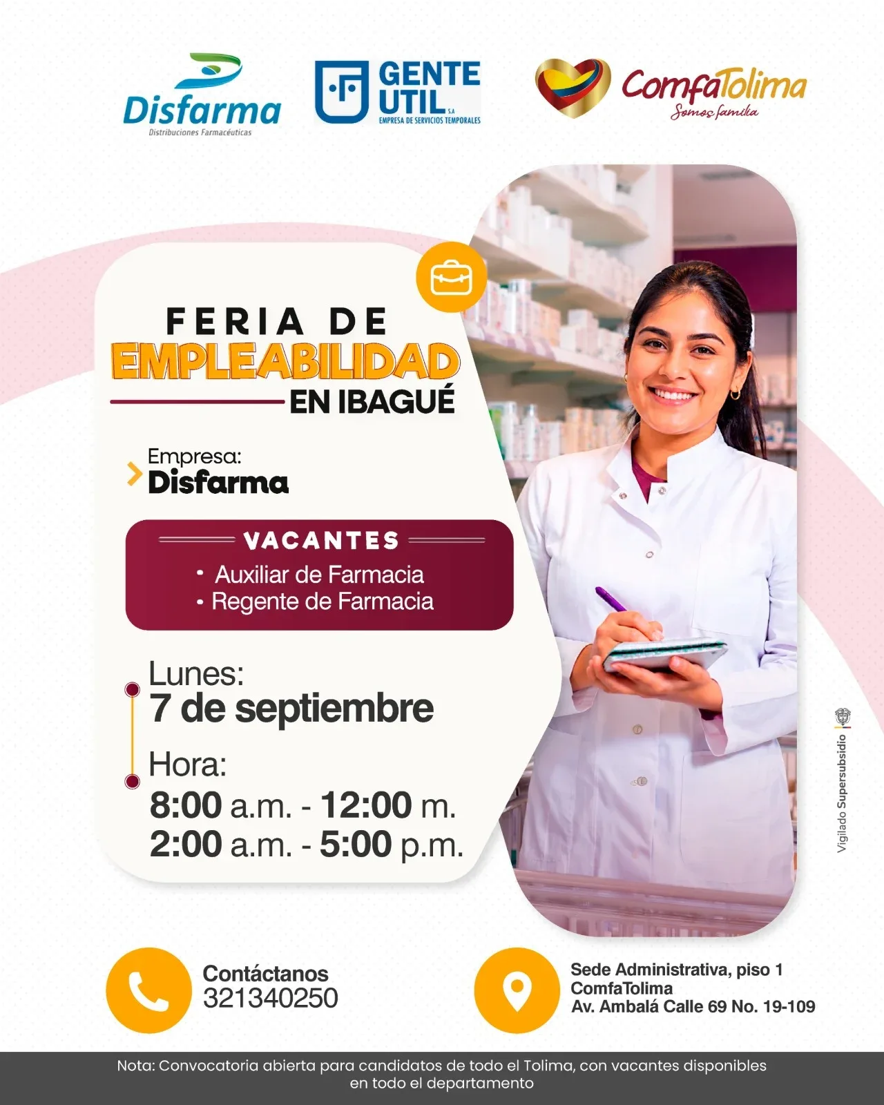 Auxiliares y regentes de farmacia: Disfarma busca talento en el Tolima