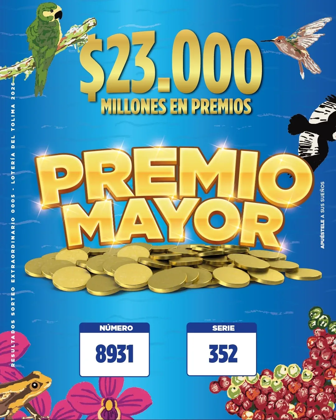 LOTERIA TOLIMA ¡YA TENEMOS RESULTADOS!  8931  SERIE 352