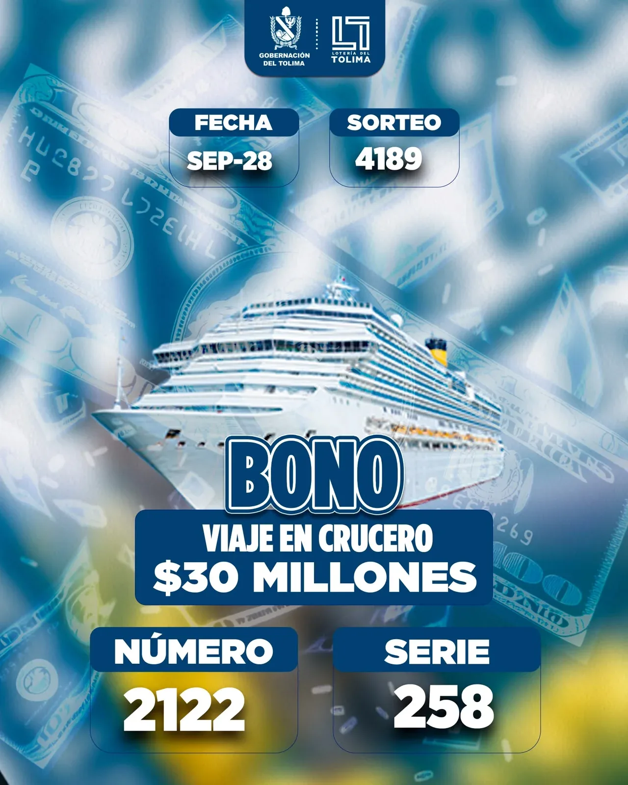 Lpoteria del Tolima sorteo 4189