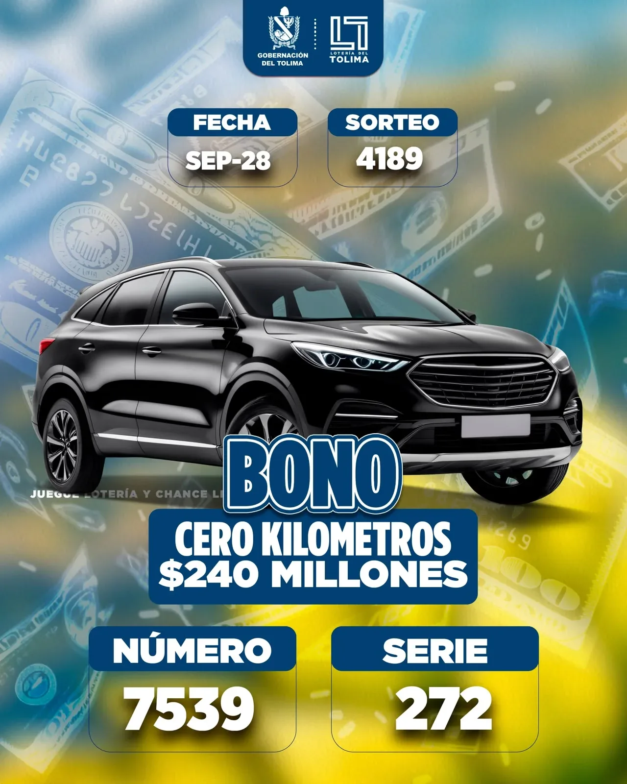 Lpoteria del Tolima sorteo 4189