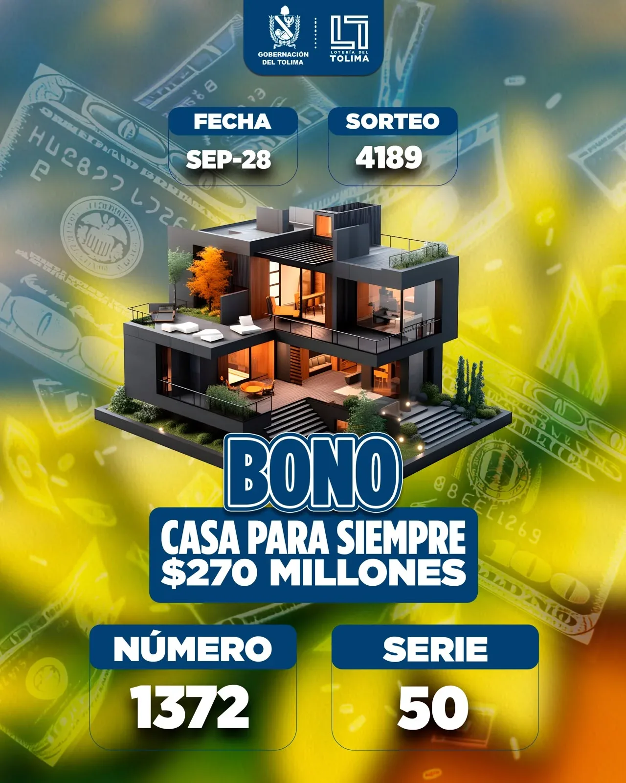 Lpoteria del Tolima sorteo 4189