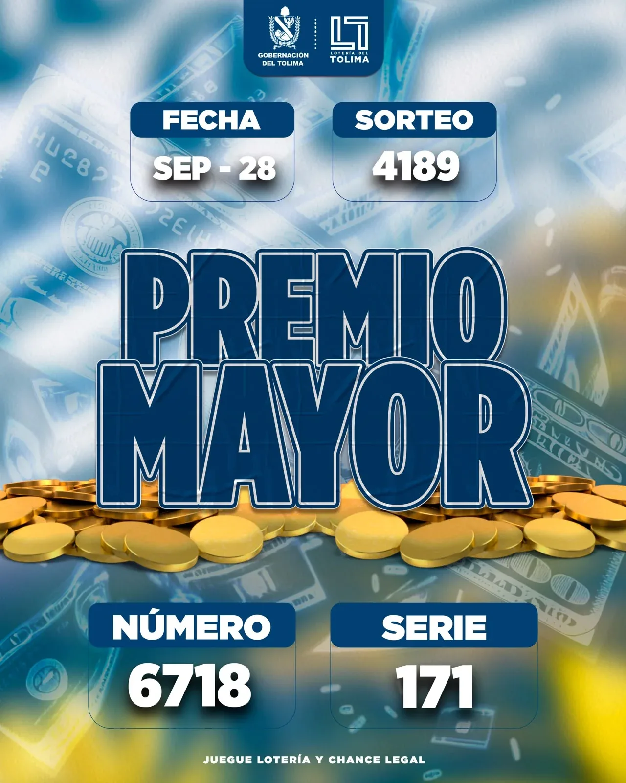 Lpoteria del Tolima sorteo 4189