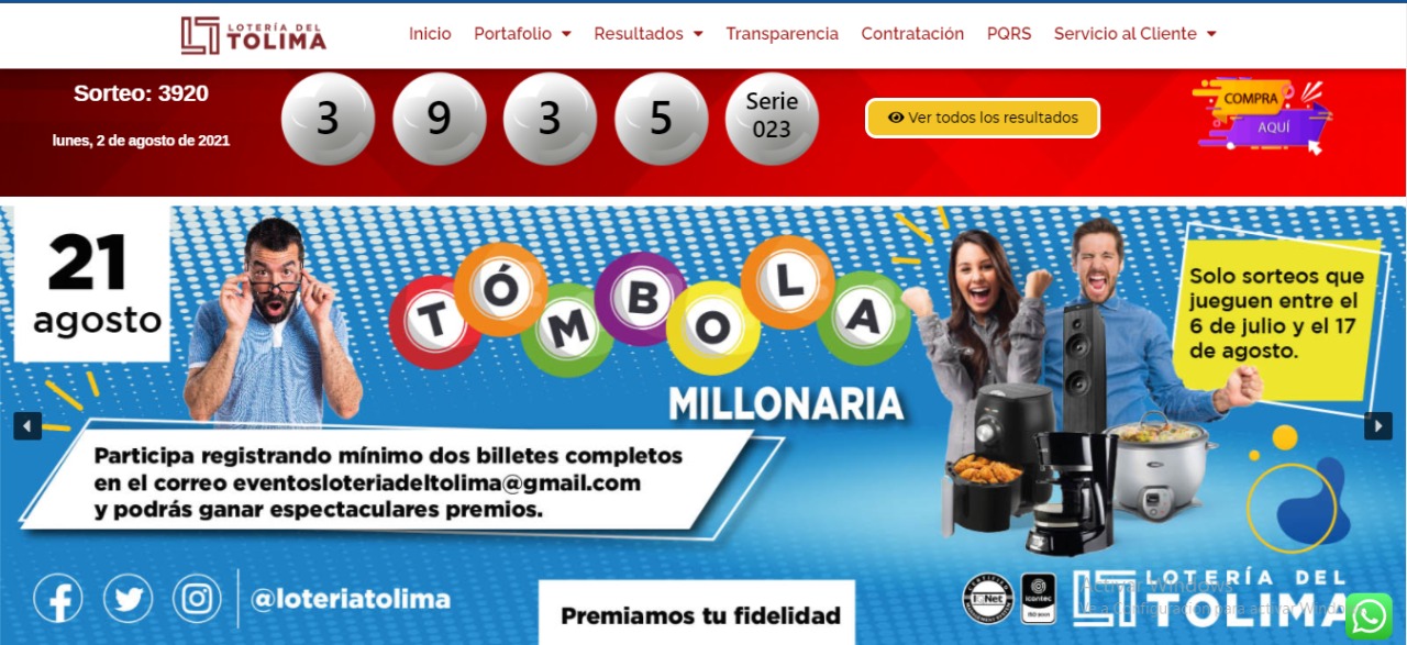La Lotería del Tolima  tiene su propio canal de venta de virtual