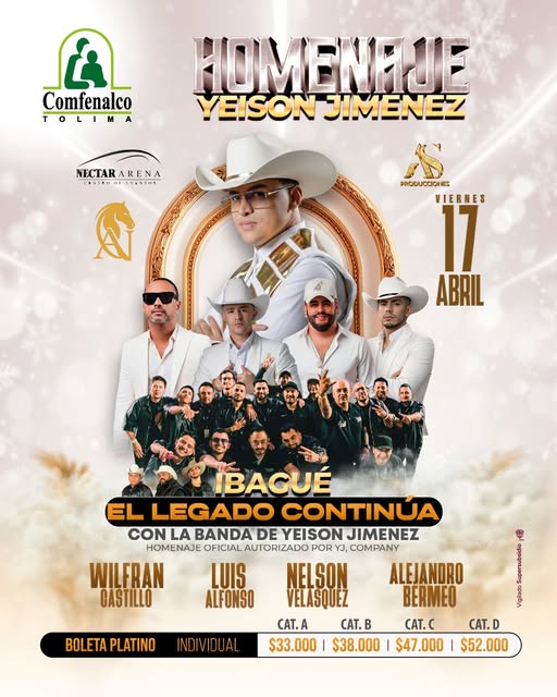 Comfenalco Tolima realiza homenaje a Yeison Jiménez junto a su banda oficial.