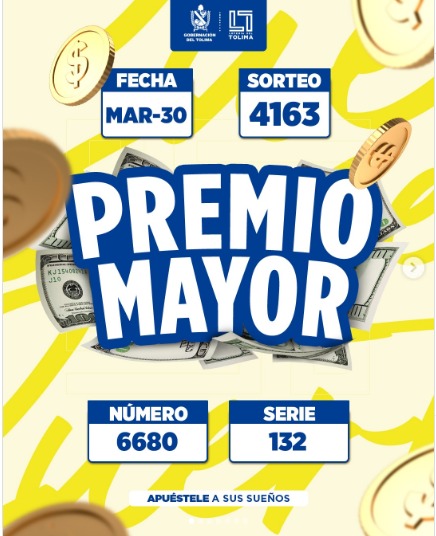 Loteria Tolima Resultados sorteo #4163 del 30 marzo 2026