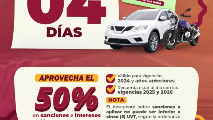 Pagar el Impuesto Vehicular vigencia 2026 sin sanciones ni intereses.