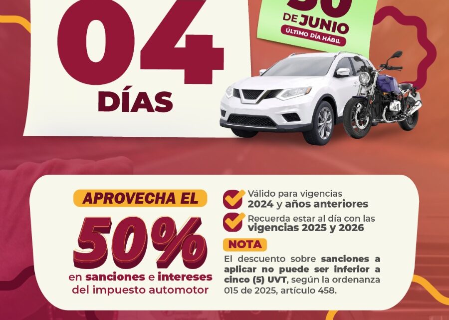 Pagar el Impuesto Vehicular vigencia 2026 sin sanciones ni intereses.