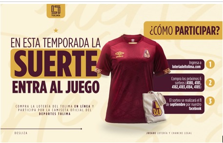 Lotería del Tolima en línea y participa camisetas oficiales del Deportes Tolima