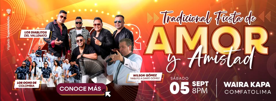 Los 8 de Colombia, Los Diablitos y un homenaje a Darío Gómez: así será la Fiesta de Amor y Amistad de ComfaTolima